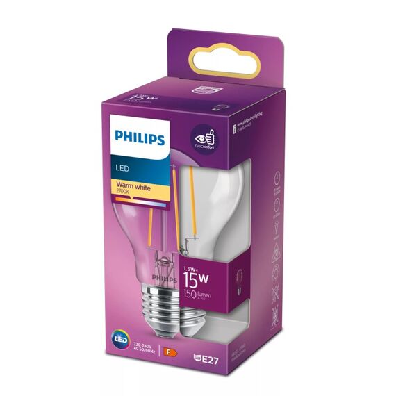Philips Filament-Lampe, transparent, 15W A60 E27