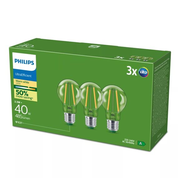 Philips Filament-Lampe, transparent, 40 W, A60 E27 x 3, 2 image