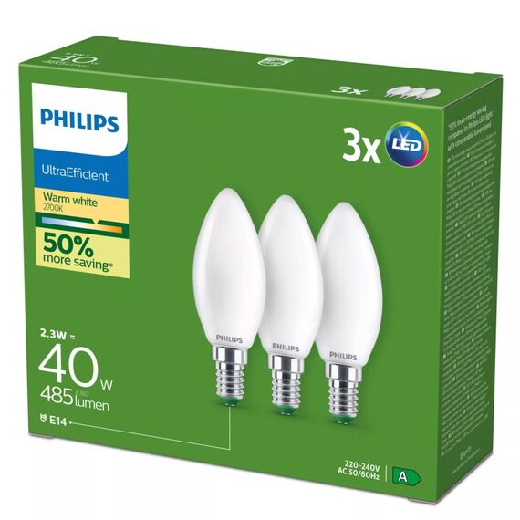 Philips Filament-Kerzenlampe, Milchglas, 40W, B35, E14 x2, 2 image
