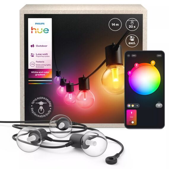 Philips Hue White and Color ambiance Hue Festavia Globe Outdoor Lichterkette, 14 m Erweiterung, 2 image