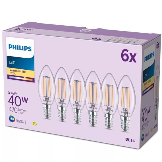 Philips Filament-Kerzenlampe, B35 E14 x 6, transparent, 40 W, 2 image