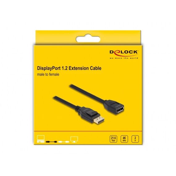 DeLOCK DisplayPort 1.2 Verlängerungskabel 4K 60 Hz 2 m, Länge: 2 m