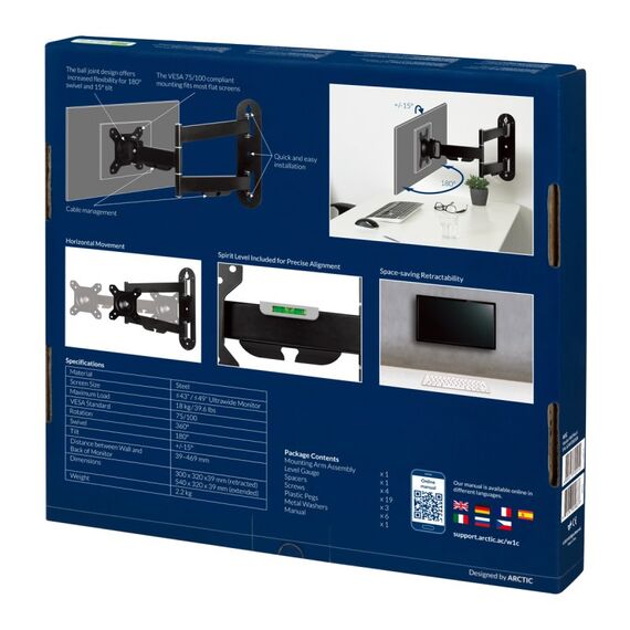 ARCTIC W1C - Monitor-Wandhalterung mit beweglichem Gelenkarm, 8 image