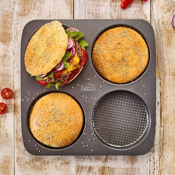 RBV Birkmann Burger Brötchen-Blech Laib und Seele 28x28cm Ø12cm 4-fach, 3 image