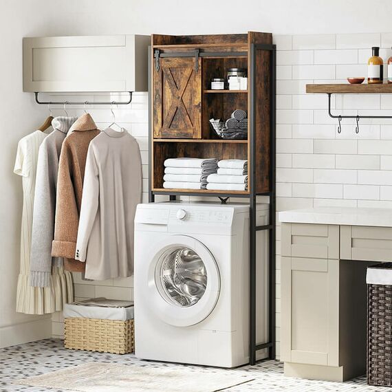 Vasagle BTS003B01 Regal Regalboden Freistehend Partikelbord, Stahl Schwarz, Braun, 4 image