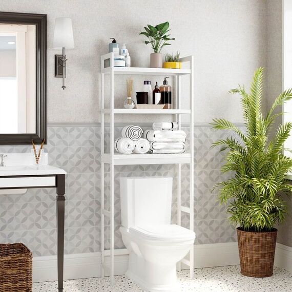 Songmics Toilettenregal mit 3 Ablagen Weiß, 3 image