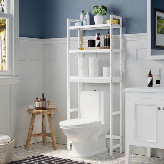 Songmics Toilettenregal mit 3 Ablagen Weiß, 4 image