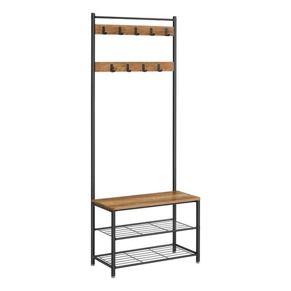Vasagle HSR041B41 Gaderobe Bodenstehend 9 Haken Schwarz, Farbe: Schwarz, Braun