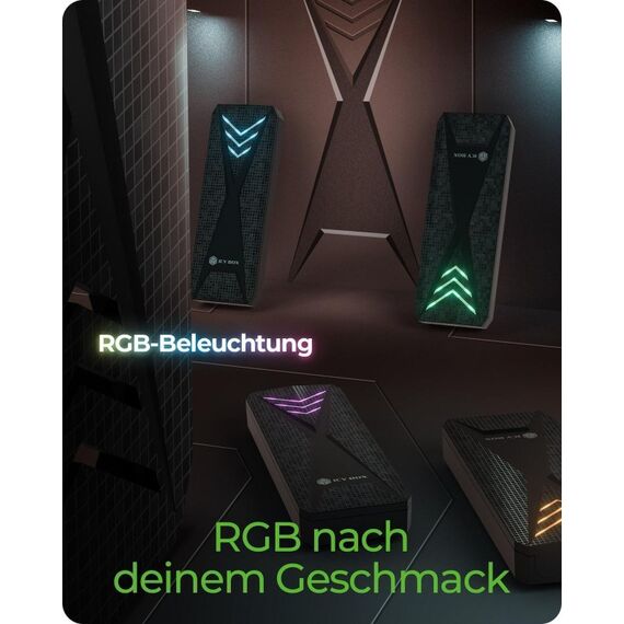 ICY BOX Gehäuse für NVMe M.2 SSD, RGB-Beleuchtung, Host USB 3.2 Gen 2 Type-C+ Type-A, 10 Gbit/s, 3 image