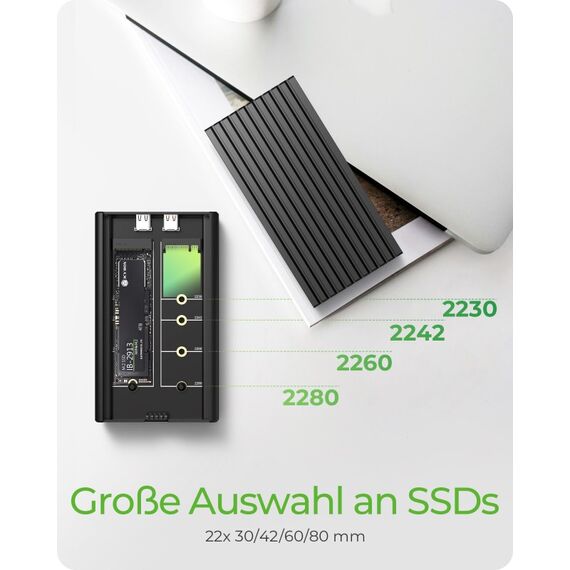 ICY BOX IB-2817M-C32, 2-fach M.2 PCIe NVMe Gehäuse, Host USB 3.2 Gen2x2 Type-C® 20 Gbit/s, für 22x30/42/60/80 mm M.2 SSD, Aluminium, 5 image