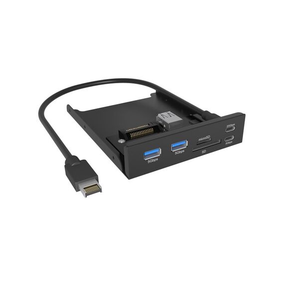 ICY BOX IB-HUB1419-i3, Front panel 3,5" mit USB Hub und Kartenleser, 2x USB-A 5 Gbit/s, 1x USB-C 5 Gbit/s, 1x USB-C 20 Gbit/s, 1x SD und 1x microSD 3.0