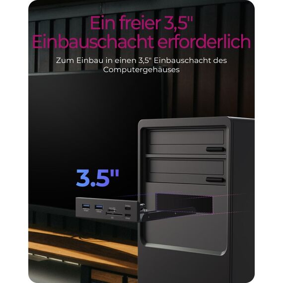 ICY BOX IB-HUB1419-i3, Front panel 3,5" mit USB Hub und Kartenleser, 2x USB-A 5 Gbit/s, 1x USB-C 5 Gbit/s, 1x USB-C 20 Gbit/s, 1x SD und 1x microSD 3.0, 7 image