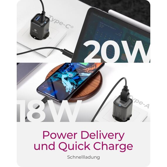 ICY BOX IB-PS1020-PD, 2 Port USB 20 W Schnellladegerät für Mobilgeräte, 1x Type-C® PD 3.0 Anschluss, 1x USB Type-A QC 3.0 Anschluss, 3 image