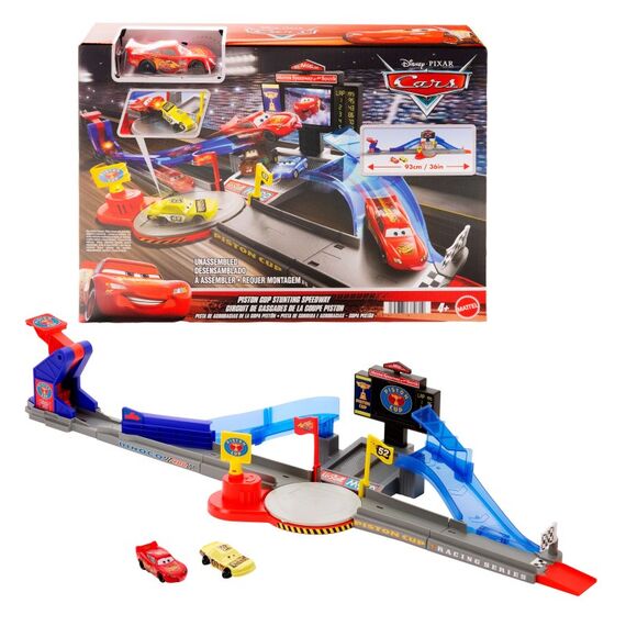 Disney Pixar Cars Piston Cup Stunt-Rennstrecke Spielset mit Lightning McQueen-Spielzeugauto