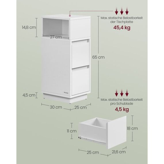 Vasagle LET856W01 Nachtschränkchen & Nachttisch 2 Schublade(n) Weiß, Farbe: Weiß, 6 image