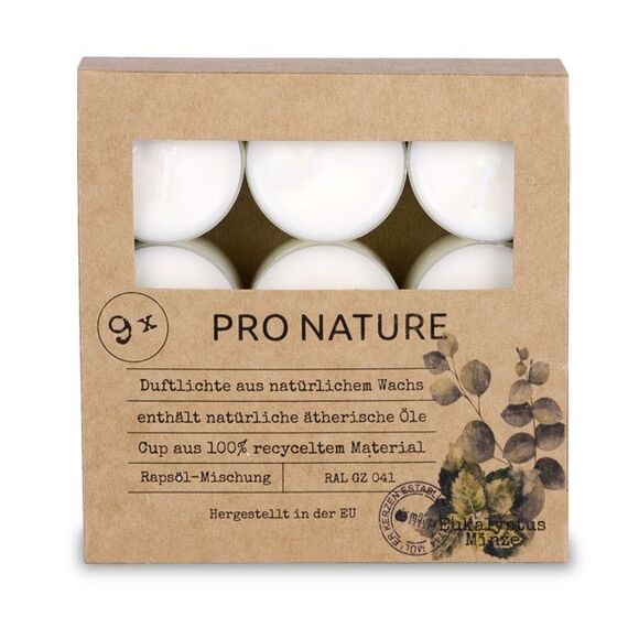 Müller Kerzen Pro Nature Wachskerze Rund Eukalyptus, Minze Weiß 9 Stück(e)