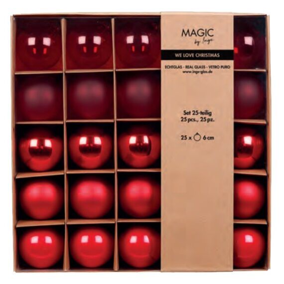 Inge‘s Christmas Decor 55002P419 Christbaumschmuck Kugel-Weihnachtsschmuck Glas Rot 25 Stück(e)