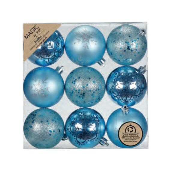 Inge‘s Christmas Decor 81074G052 Christbaumschmuck Kugel-Weihnachtsschmuck Kunststoff Blau 9 Stück(e)