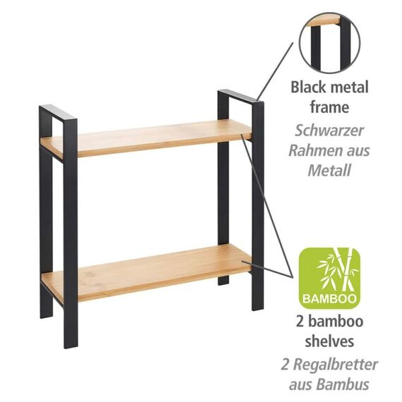 WENKO Lou Eckregal Freistehend Bambus, Metall Schwarz, Holz, 2 image