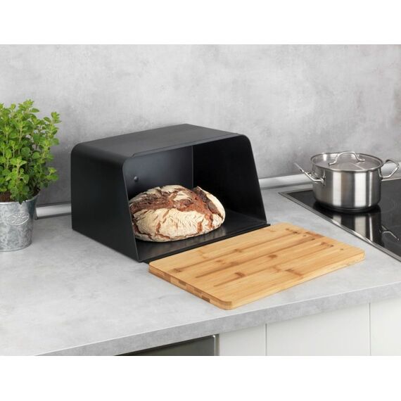 WENKO Kubo Brotkasten Rechteckig Schwarz, Holz Bambus, Kunststoff, 2 image