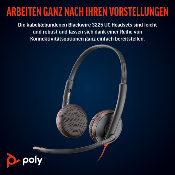 HP Poly Blackwire 3225 Stereo USB-C-Headset +3,5-mm-Stecker +USB-C/A-Adapter (Packungseinheit), 4 image