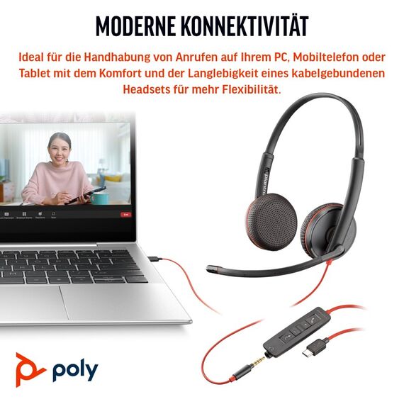 HP Poly Blackwire 3225 Stereo USB-C-Headset +3,5-mm-Stecker +USB-C/A-Adapter (Packungseinheit), 6 image