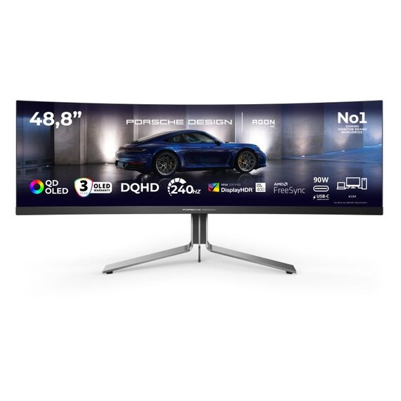 AOC Porsche PD49 Computerbildschirm 124,5 cm (49") 5120 x 1440 Pixel DQHD QD-OLED Schwarz, Silber