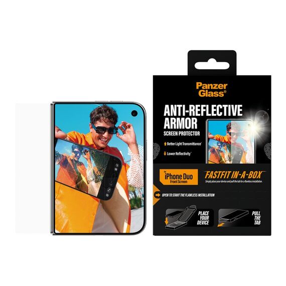 PanzerGlass ® Anti-reflective Armor Außendisplay Displayschutz iPhone Duo | FRAME FIT m. FASTFIT IN-A-BOX