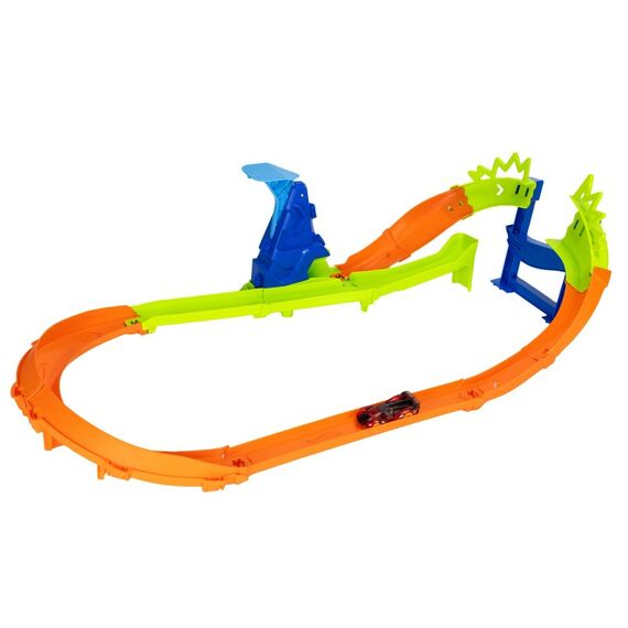 Hot Wheels Stunt Tracks Sprung-Rennstrecke mit Die-Cast-Spielzeugauto im Maßstab 1:64 und 180-Grad-Kurve, 2 image