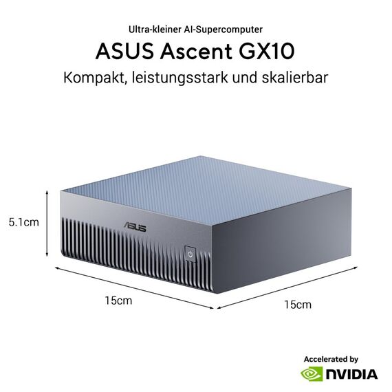 ASUS Ascent GX10 -GG0027BN 4TB KI Supercomputer (NVIDIA GB10 Grace Blackwell Superchip, 1 petaFLOP KI-Leistung, 128 GB Speicher, NVIDIA DGX Spark, NVIDIA NVLink-C2C, NVIDIA ConnectX-7, unterstützt OpenClaw & NemoClaw)