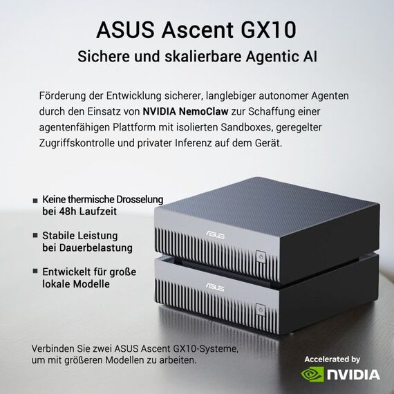 ASUS Ascent GX10 -GG0027BN 4TB KI Supercomputer (NVIDIA GB10 Grace Blackwell Superchip, 1 petaFLOP KI-Leistung, 128 GB Speicher, NVIDIA DGX Spark, NVIDIA NVLink-C2C, NVIDIA ConnectX-7, unterstützt OpenClaw & NemoClaw), 4 image