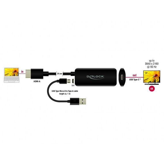 DeLOCK Adapter HDMI-A Stecker zu USB Type-C Buchse (DP Alt Mode) 4K 60 Hz