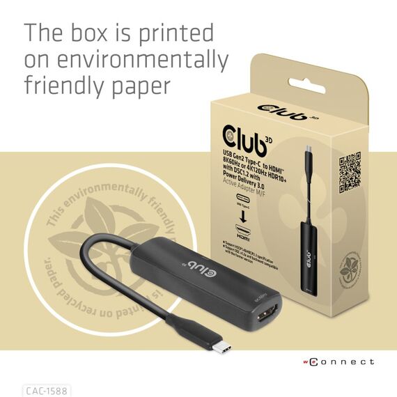 CLUB3D USB Gen2 Typ-C zu HDMI™ 8K60Hz oder 4K120Hz HDR10, DSC1.2, Power Delivery 3.0 Activ Adapter St./B., 7 image