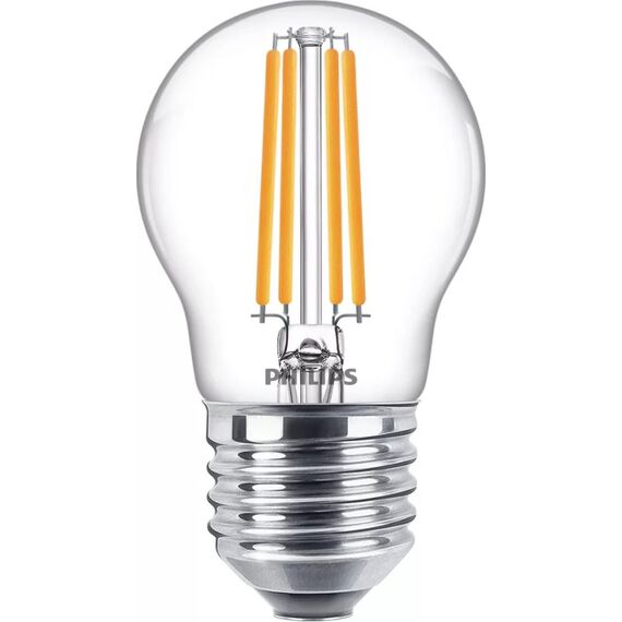 Philips Filament-Kerzenlampe, P45 E27, transparent, 60 W
