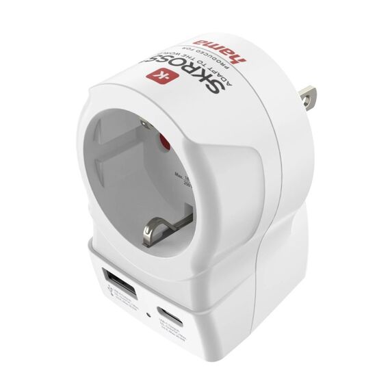 Hama EU to US Netzstecker-Adapter Typ B Typ C (Eurostecker) + Typ F Weiß