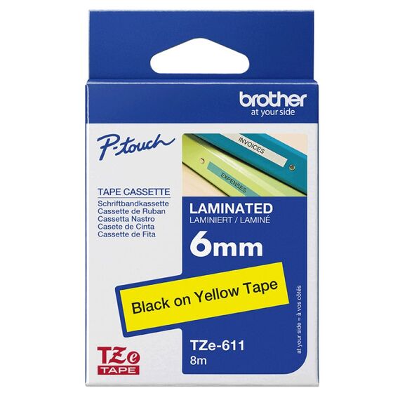 Brother TZE-611 Etiketten erstellendes Band Schwarz auf gelb, 3 image