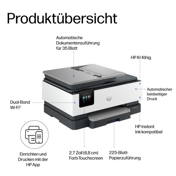 HP OfficeJet Pro 8135e Wireless All-in-One Farbe Drucker, Instant Ink; Beidseitiger Druck, 5 image