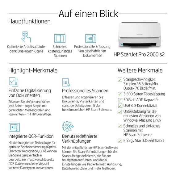 HP ScanJet Pro 2000 s2 Scanner mit Vorlageneinzug 600 x 600 DPI A4 Schwarz, Weiß, 2 image