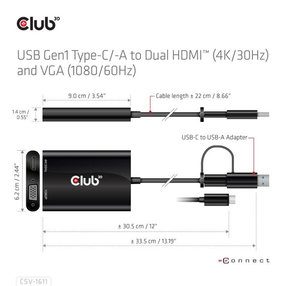 CLUB3D USB Gen1 Type-C/-A to Dual HDMI (4K/30Hz) / VGA (1080/60Hz), 9 image