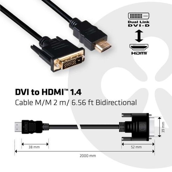 CLUB3D DVI auf HDMI 1.4 Kabel St./St. 2 meter, Bidirektional, 3 image