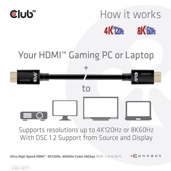 CLUB3D Ultra High Speed HDMI 4K120Hz, 8K60Hz Certified Cable 48Gbps M/M 1 m/3.28 ft, 3 image