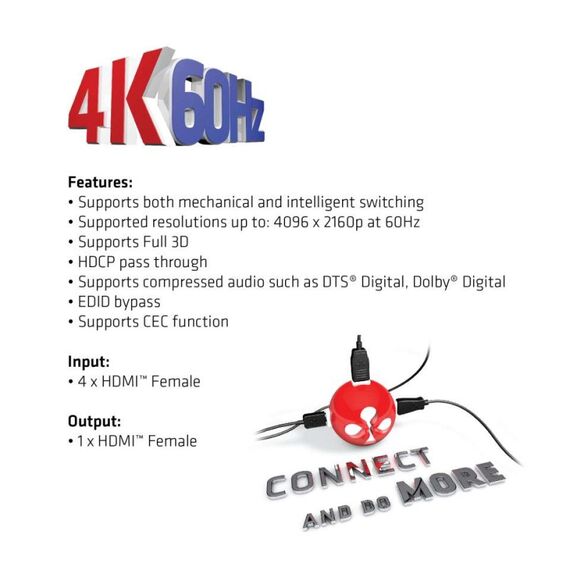 CLUB3D HDMI 2.0 UHD SwitchBox 4 Ports, 5 image