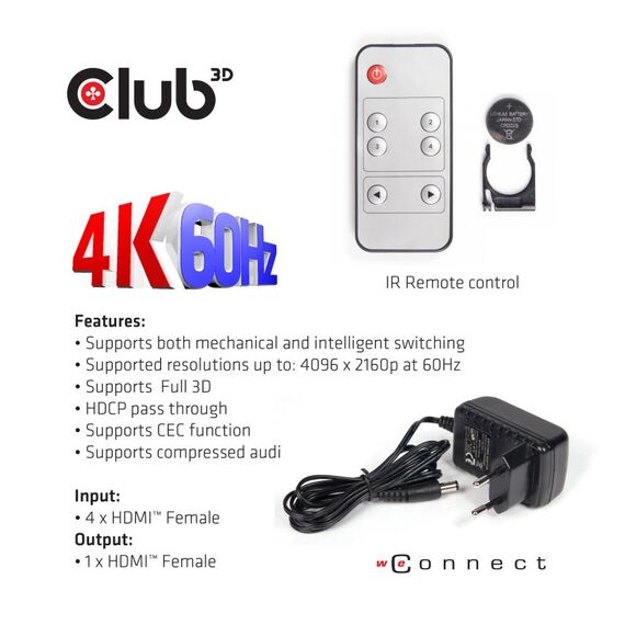 CLUB3D HDMI 2.0 UHD SwitchBox 4 Ports, 8 image