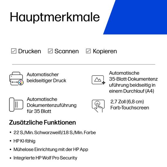 HP OfficeJet Pro 9720e Wireless All-in-One Farbe Drucker, Beidseitiger Druck; Kopierer, Scanner, 9 image