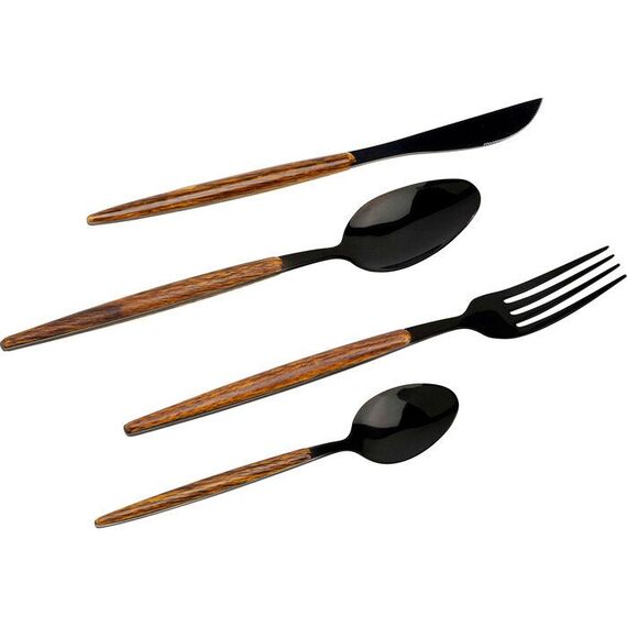 KARE Paris Besteck-Set 16 Stück(e) Schwarz, Holz, Farbe: Schwarz, Holz