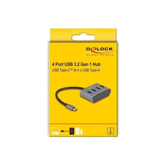 DeLOCK 4 Port USB 5 Gbps Hub mit USB Type-C Anschluss – USB Typ-A Buchsen oben, 2 image