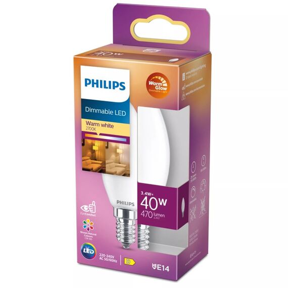 Philips Filament-Kerzenlampe, B35 E14, Milchglas, 40 W, 2 image