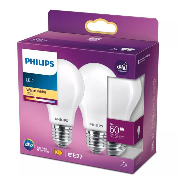 Philips Filament-Lampe Milchglas 60W A60 E27 x2, 2 image