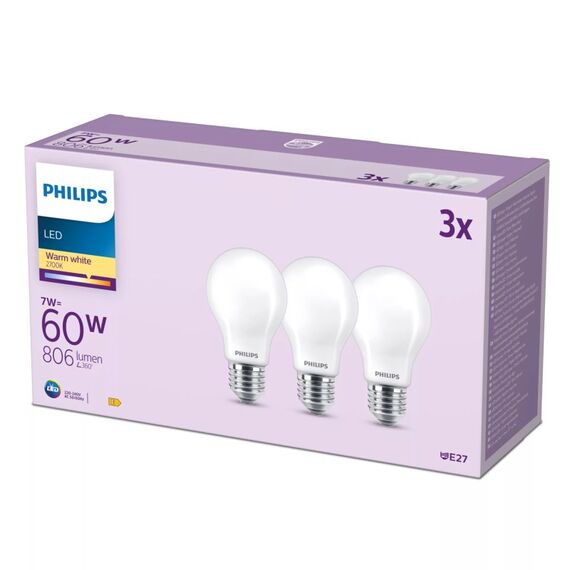 Philips Filament-Lampe Milchglas 60W A60 E27 x3, 2 image