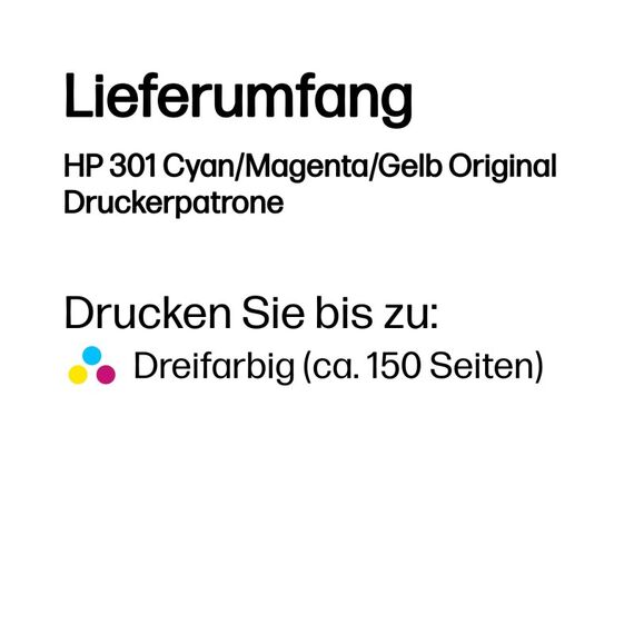 HP 301 Cyan/Magenta/Gelb Original Druckerpatrone, 3 image
